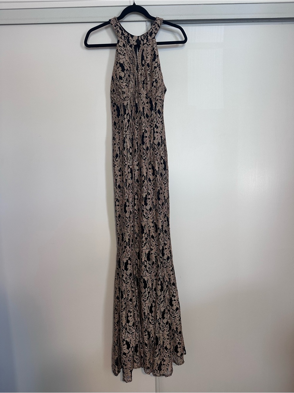 Night Way Collections Beige Lace Overlay Maxi Dress on Black
